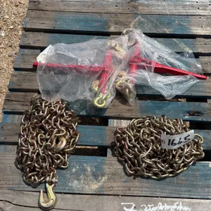 (2) ZINC TRANSPORT CHAINS WITH HOOKS AND (2) BINDERS