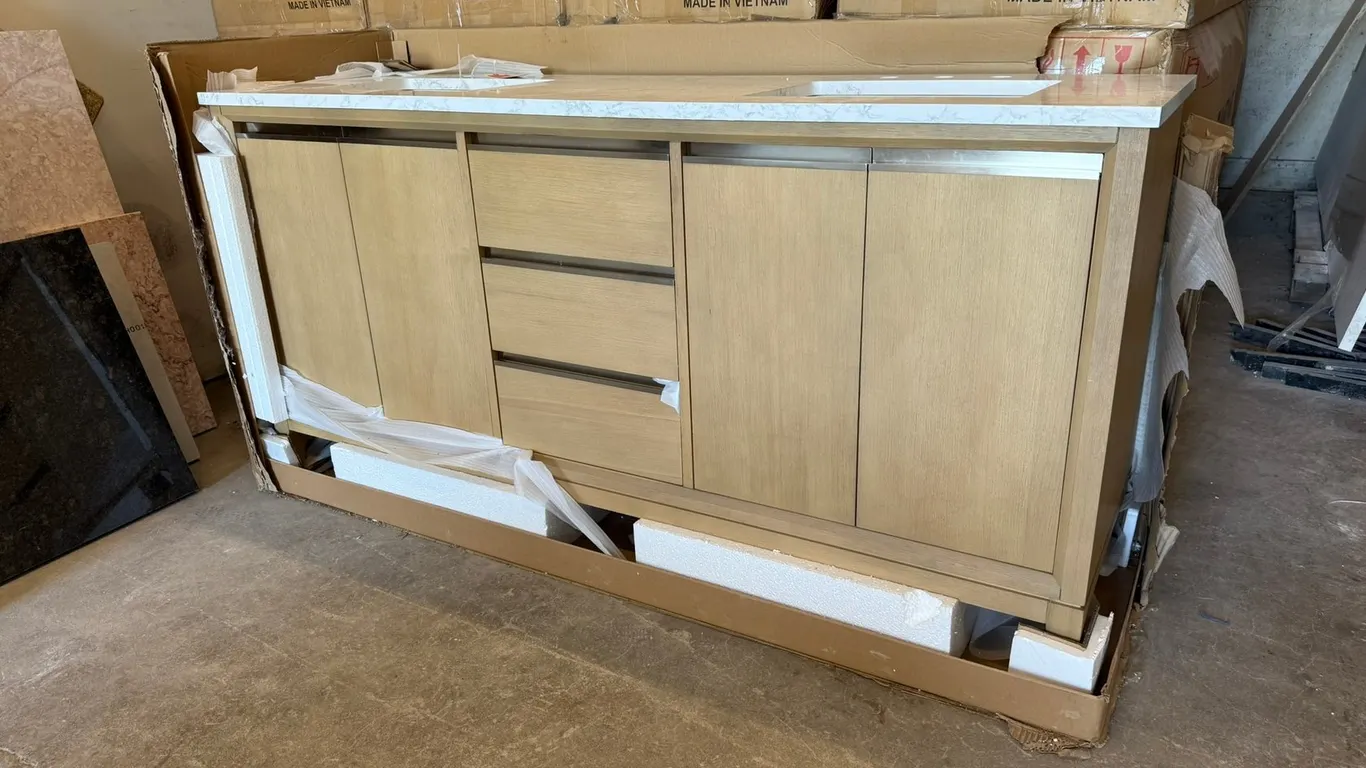 Vanityart Cabinet and Double Basin With Granite Counter Top