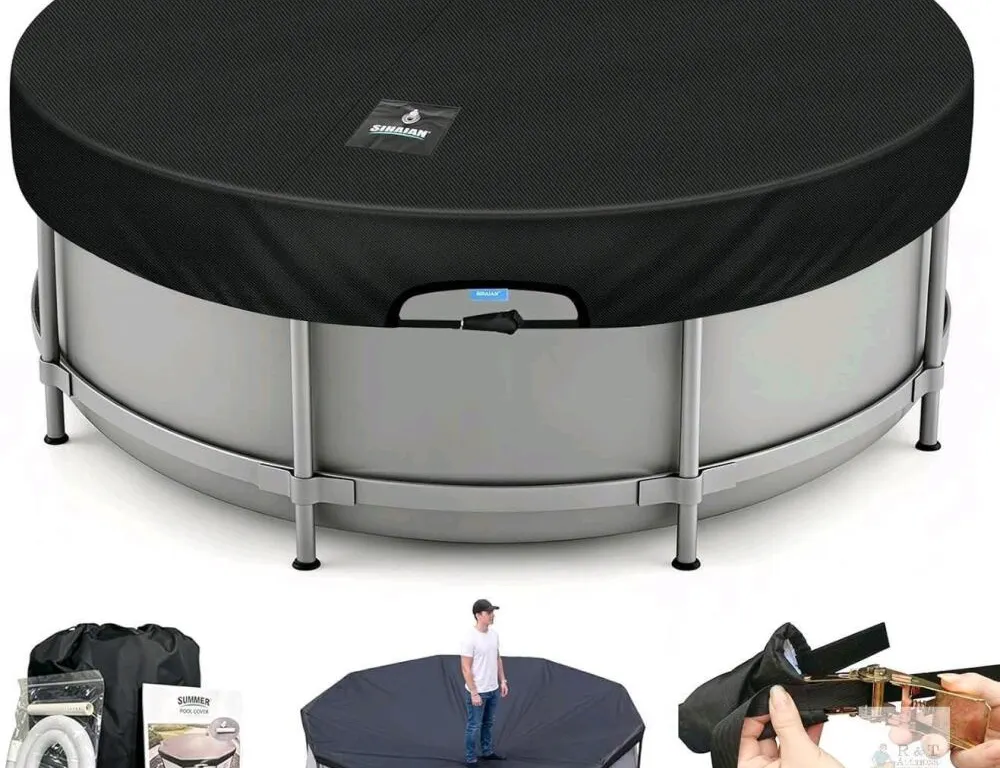 SIHAIAN 10 Ft Pool Cover, with Automatic Drain Round Pool Cover, One-Piece Quick Installation and Removal Above Ground Pool Cover, Preventing Waterlog