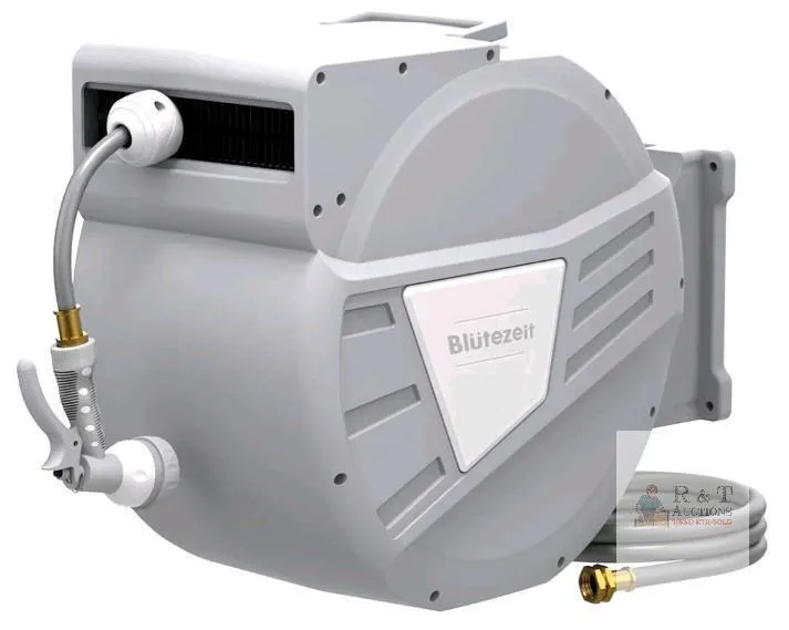 Blütezeit HR-30M-HY-G6 100ft Wall-Mounted Automatic Retractable Garden Hose Reel, 7-Pattern Nozzle