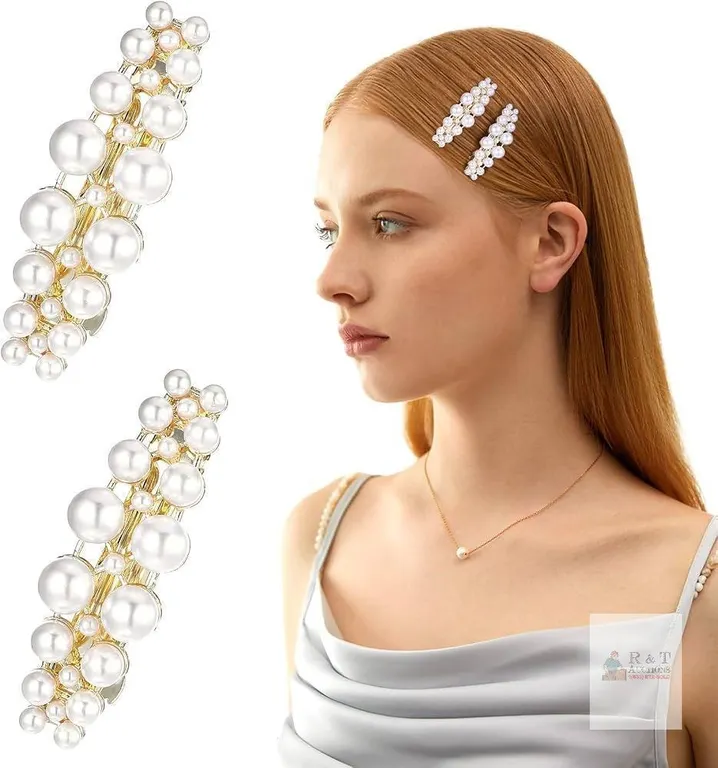 new 2Pcs Pearl Hair Clips, Elegant Pearl Barrettes with Pins French Hair Jewelry Hairpins Elegant Barrettes Wedding Brides Clips