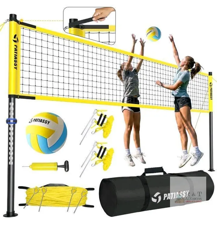 Patiassy Outdoor Volleyball Set 32ft Net, Poles, Ball, Boundary Lines, Carry Bag, X004ZCV0LD