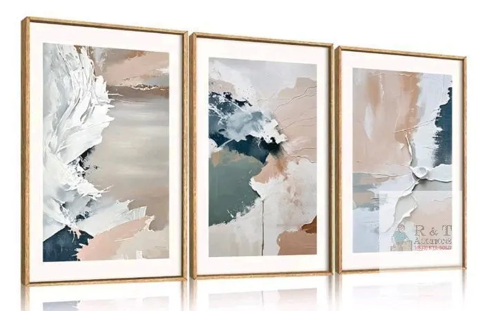 Framed Abstract Wall Art Set – 3 Panels, 16x24 Inches Each, Neutral Earth Tones