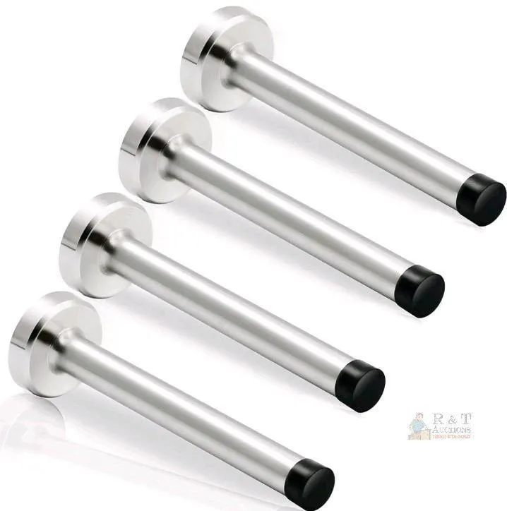 6" Stainless Steel Wall-Mounted Door Stopper Set with Black Rubber Tips, 4 Pack