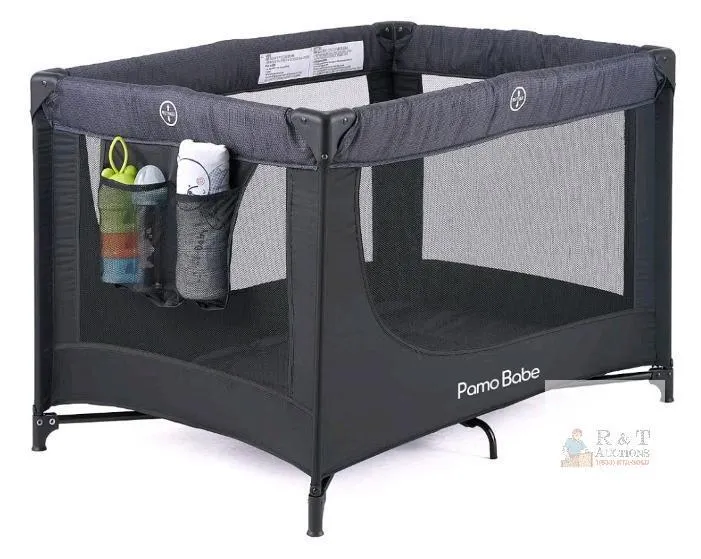 Pamo Babe Portable Crib Playard P5961 Black, 39.4"x27.6"x25.6", Mattress & Storage Bag, X003SLMDXV