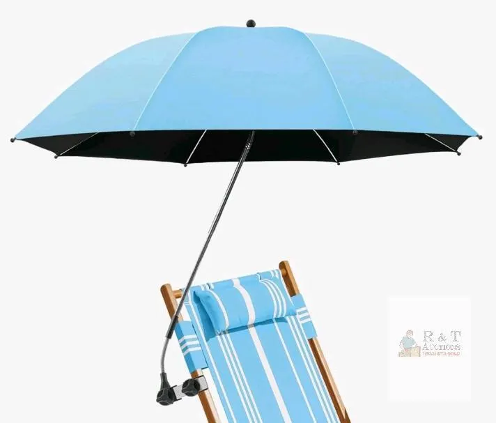 Clamp-On Adjustable UV Protection Beach Chair Umbrella, 42" Diameter, UPF 50+, Light Blue
