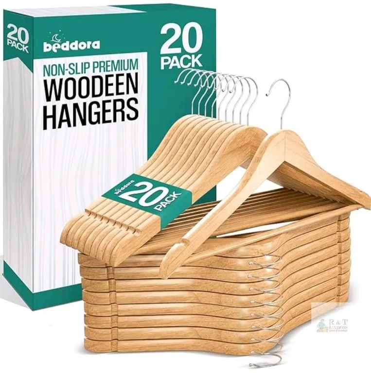 Beddora 20-Pack Non-Slip Premium Wooden Hangers with 360° Swivel Hooks