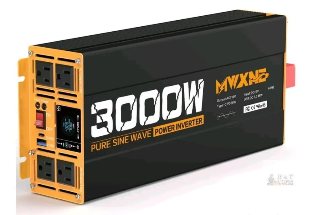 MAVXNE 3000W Pure Sine Wave Power Inverter 24V DC to 120V AC, 4 Outlets, USB-C/A, 60Hz appears excellent condition