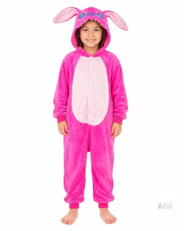 New Size 140 cm Kids’ Pink Plush Character Hooded Onesie Costume Pajamas