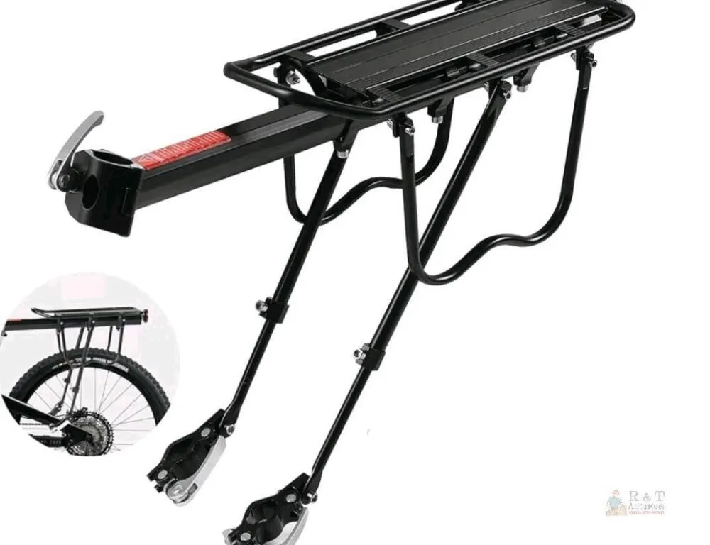 PussHog Rear Bike Rack, Aluminum Alloy, Quick-Release, Adjustable, Fits 26"-29" Bikes, Black