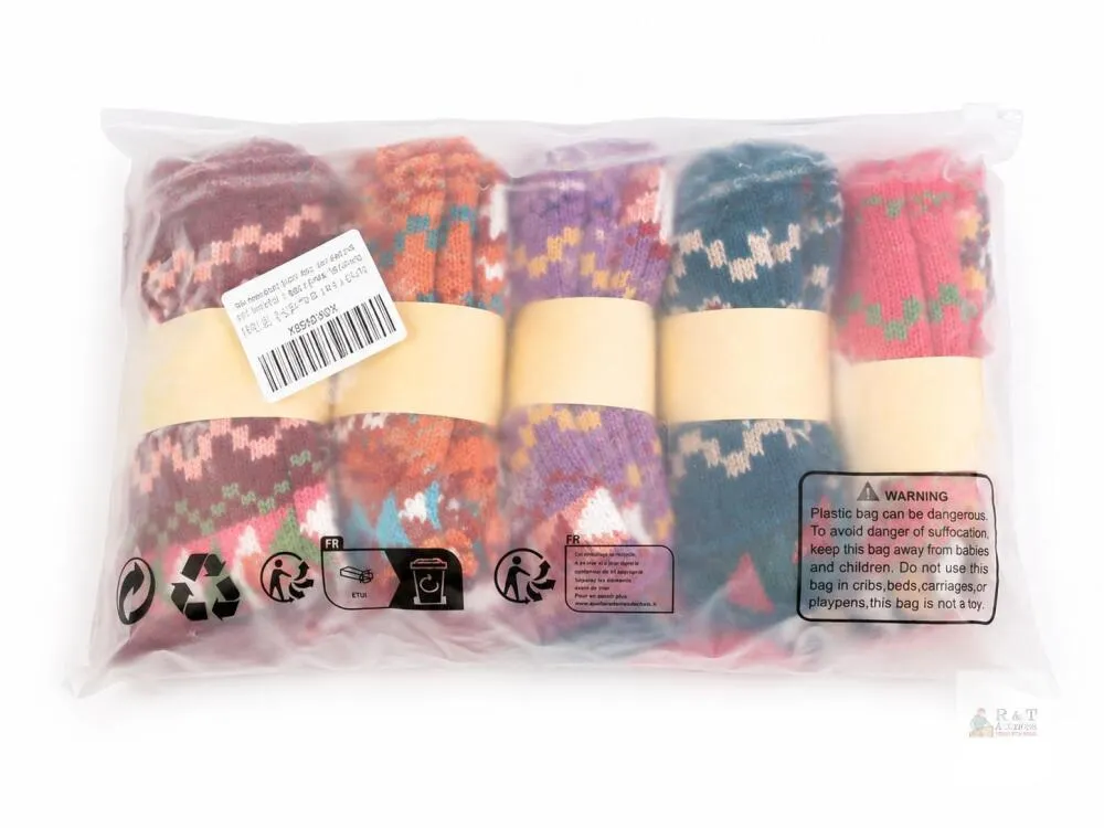 Amberti SD10001C Multi-Color Patterned Wool Blend Socks, 5 Pairs, New in Package