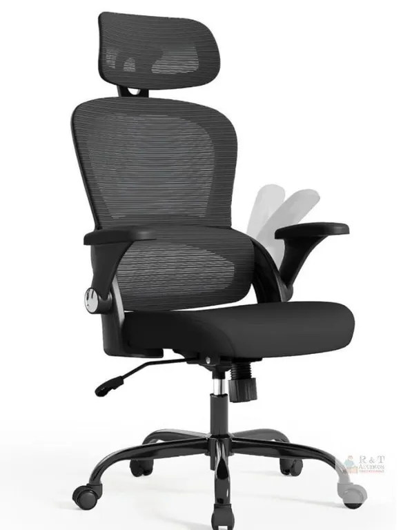 TRALT YQ005-1 Ergonomic Office Chair, Black, Mesh Back, Adjustable Headrest, 330 lbs Capacity