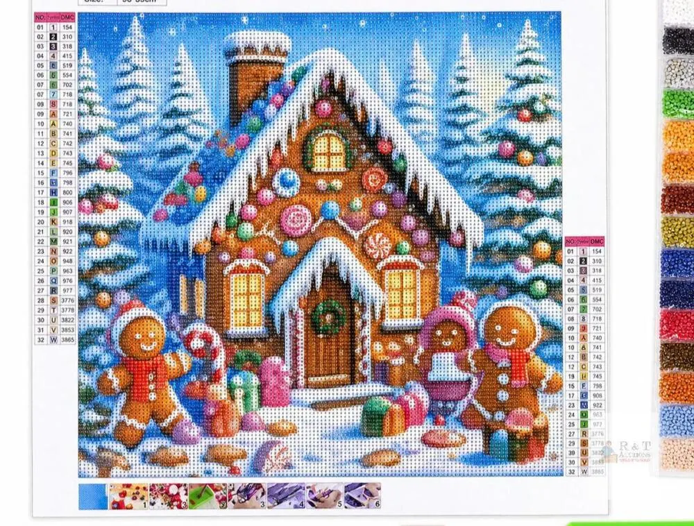 NEW 35x35cm Christmas Gingerbread House Diamond Painting Kit – DIY Holiday Rhinestone Art