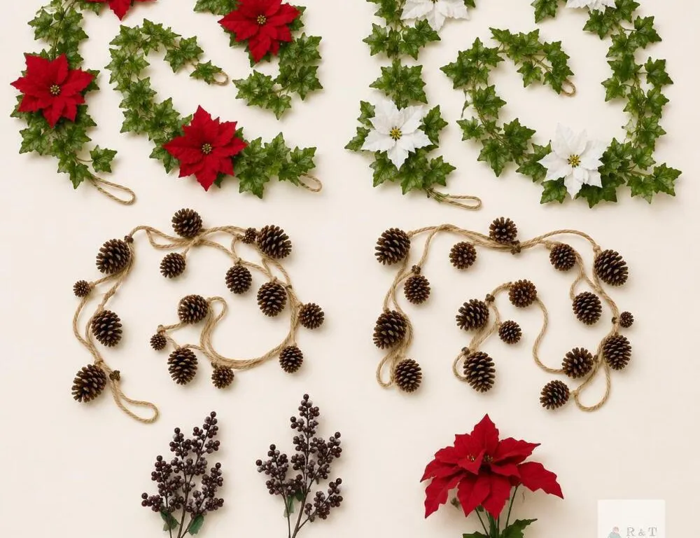 Dollar General Holiday Style Assorted Christmas Garlands & Floral Décor Lot –