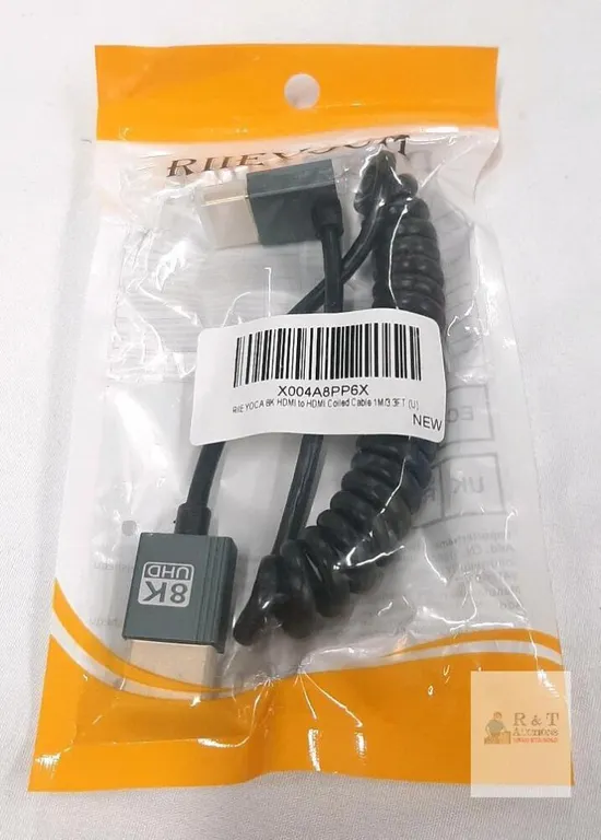 RIIEYOCA 8K HDMI to HDMI Coiled Cable, 3.3FT (1M), HDMI 2.1, UHD, Male-to-Male, Black, New