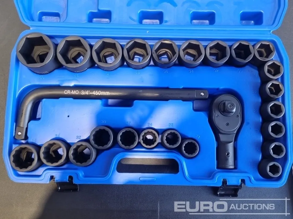 Unused 2026 Boss 3/4" 30pc Heavy Duty Pneumatic Socket Set, 4" Connecting Rod, 8" Connecting Rod, Ratchet Wrench, 20" Sliding Rod, 18" Bending Rod Un