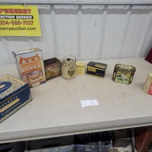 Vintage Peeney's Confectionery Tin, Bassett's Supply Tin, Amaco Crayons and Chalk Tins