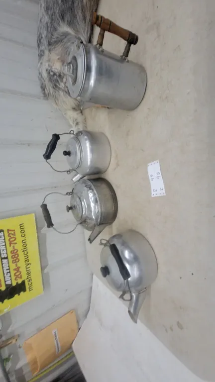 Lot of 4 Aluminum Kettles and Coffee Pot