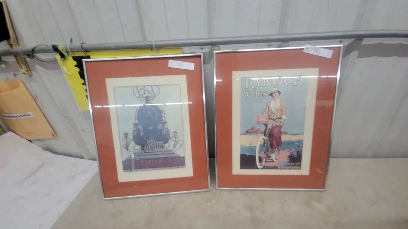 Two Framed Vintage Bicycle Advertisement Prints: Velo-Sport Bicycles and Kynoch Cycles Birmingham