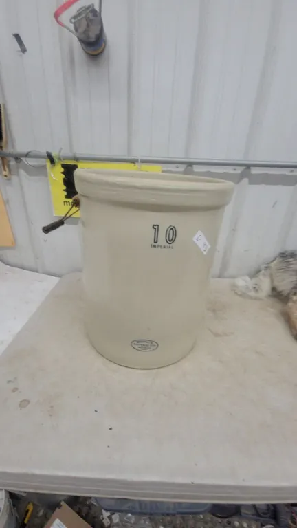 10 Imperial Stoneware Crock with Wire and Wood Handle, and Medalta Pottery Ltd. Mark