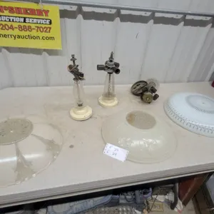 Vintage Ceiling Light Fixtures and Shades: 2 Glass Shades, 2 Light Fixtures