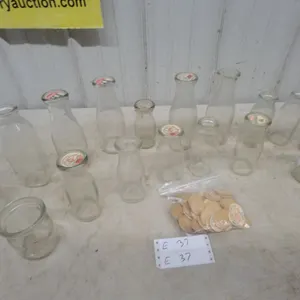 Vintage Milk Bottles and Lids, Including "Coffee Cream" and "Homogenized Vitamin D Milk