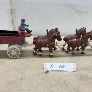 Cast Iron Real Nice 6-Horse Wagon With Original Driver, Circa 1910s-1930s