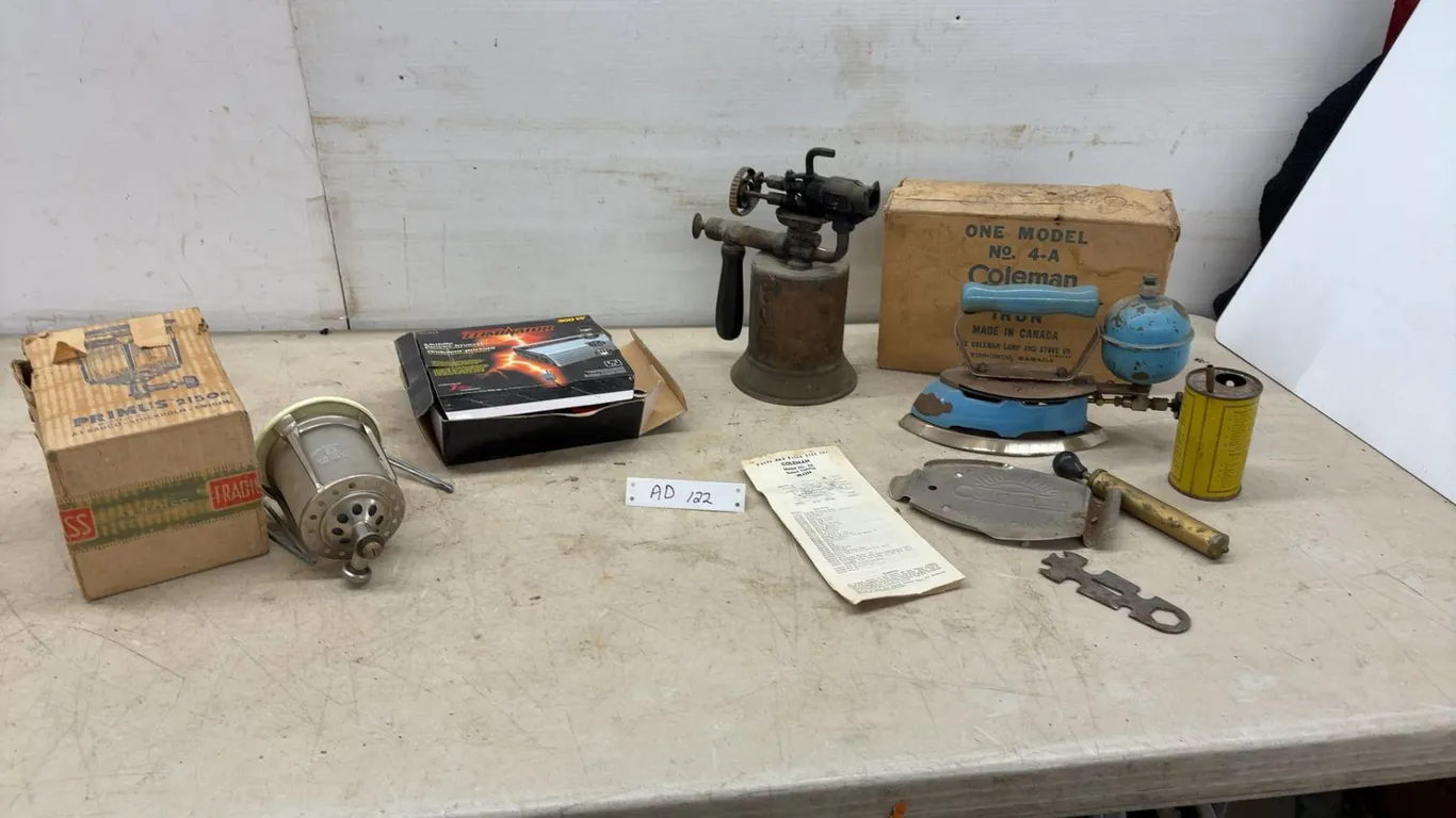 Primus 2150 Lantern, Coleman No. 4-A Iron, Blow Torch, New Inverter