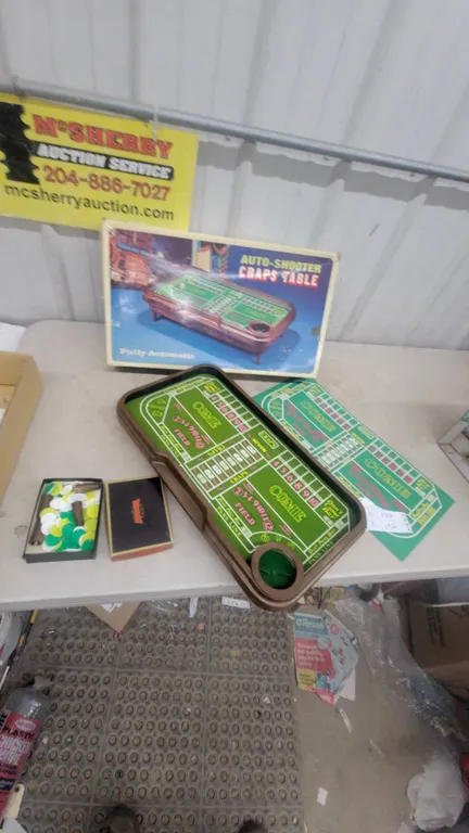 Auto-Shooter Craps Table, Box, Extra Craps Layout, and Chips