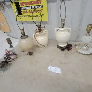 Assorted Vintage Table Lamps: 7 Lamps, Clear Glass, Figurine, and Milk Glass Globe