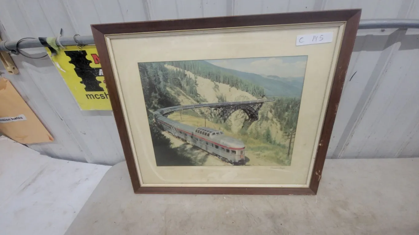 Framed "Canadian Pacific" Train Print, 22”×26” Vintage