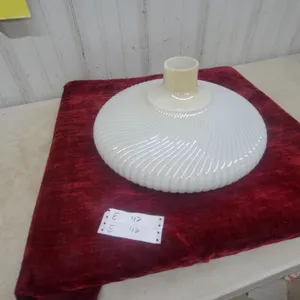 White Ribbed Glass Light Shade with Amber, for Floor Lamp Torchiere