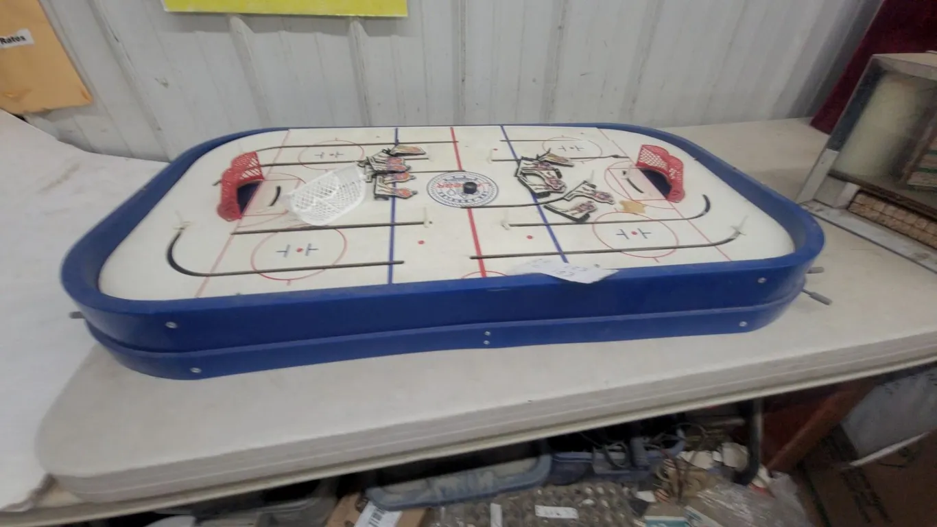 Vintage Tabletop Hockey Game with Puck, 12 Player Pieces, and 2 Goals with wpg jets