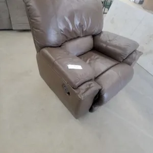 Brown Leather / Leather-Style Recliner Chair with Side Handle
