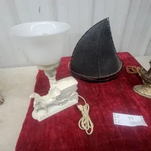 Two Table Lamps, One with Horse and Carriage Base, One with Ship Base, and Metal Lamp Shade