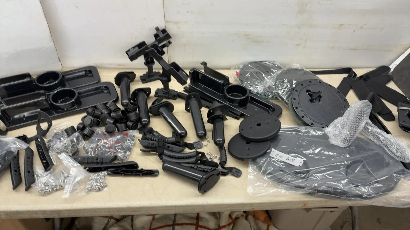 Kayak / Boat / Ice Fishing Outfitting Accessories Including Rod Holders, Storage Trays, Foot Braces