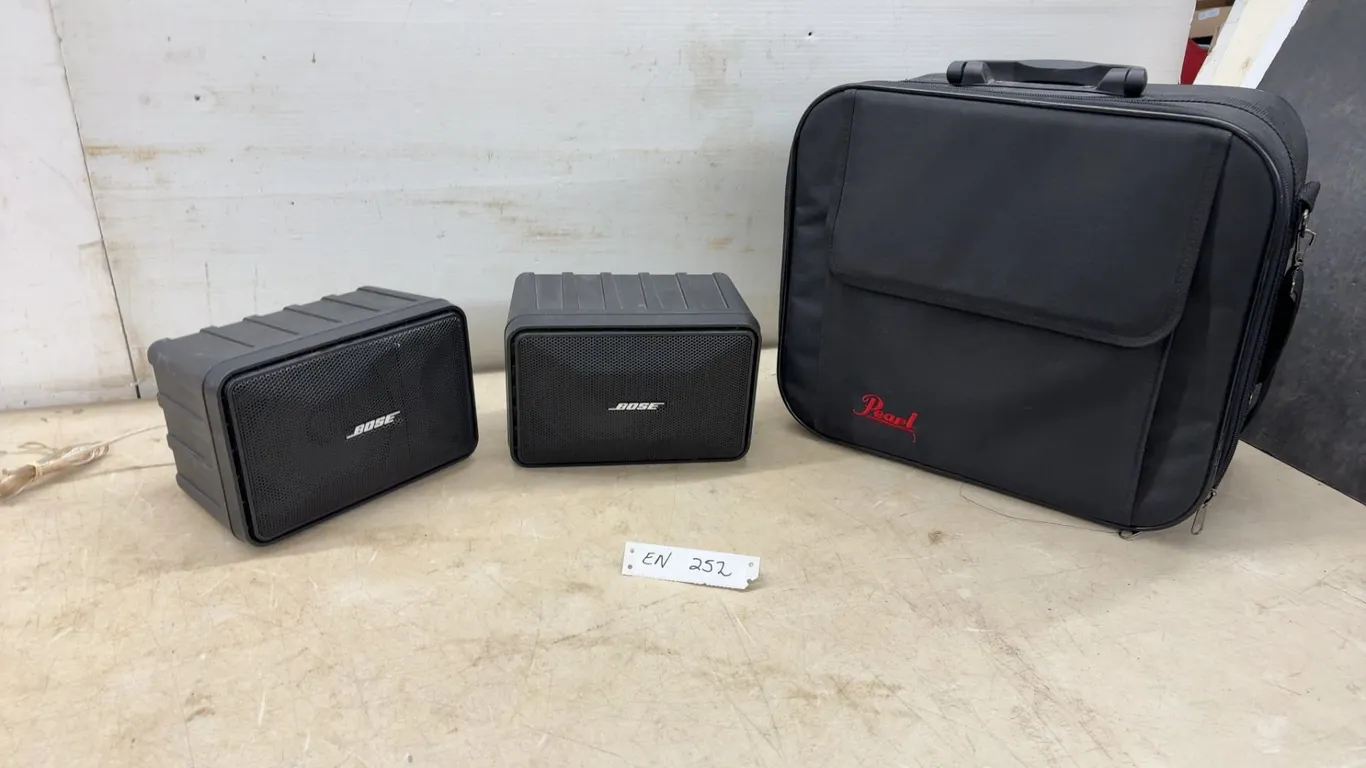 Two Bose Model 101 Music Monitor Speakers, 1984, and Pearl Carrying Case