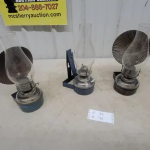 Three Wall-Mount Kerosene Lamps with Glass Chimneys and 2 with Metal Reflectors