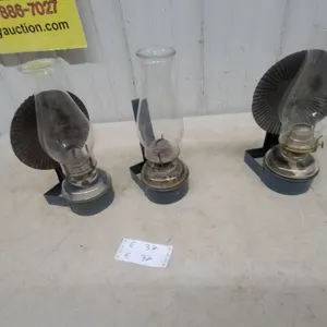 Three Wall-Mount Kerosene Lamps with Glass Chimneys and Metal Reflectors