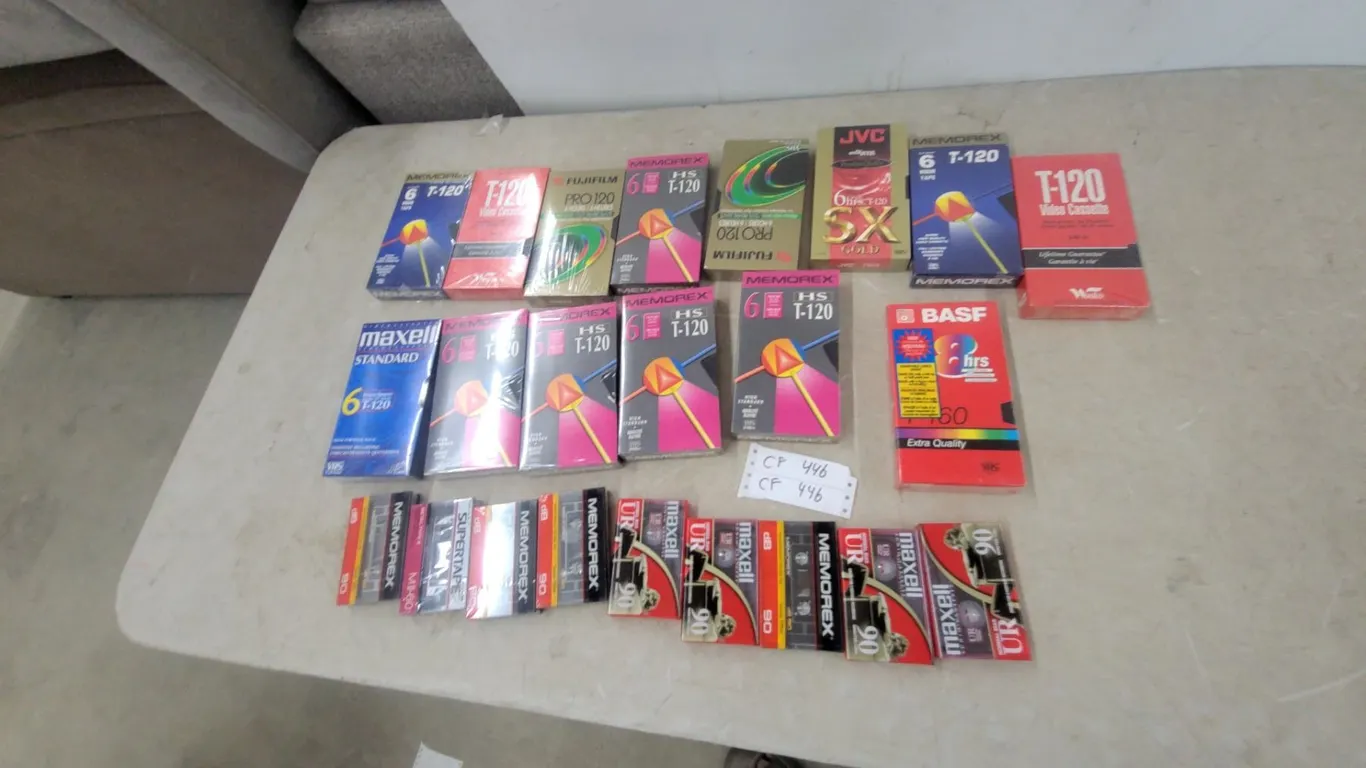 Large Lot of New Old Stock VHS and Audio Cassette Tapes: Maxell, Memorex, Fuji, JVC, BASF