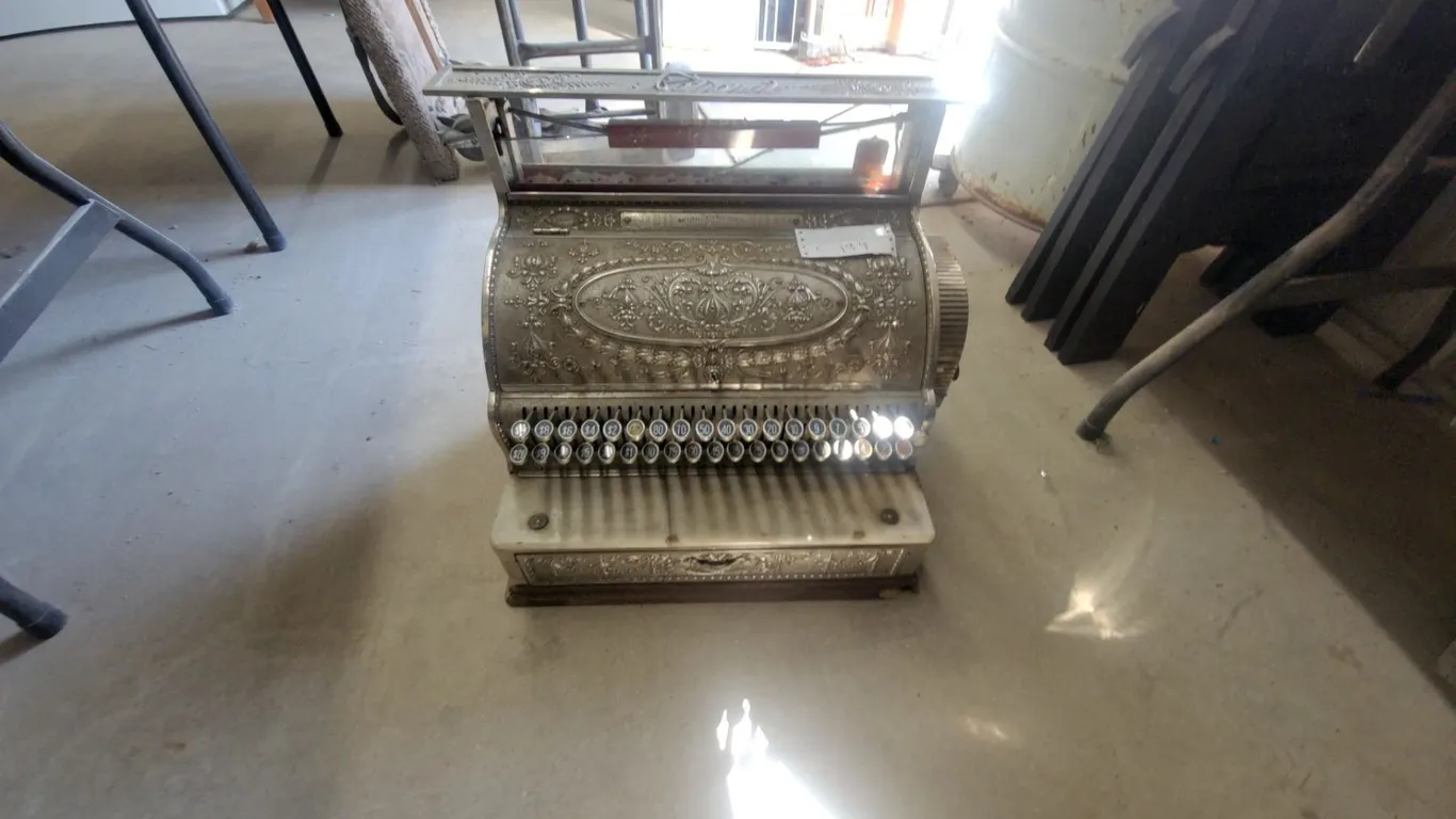 Faurend National Cash Register, Ornate Silver-Tone Metal Case, Vintage