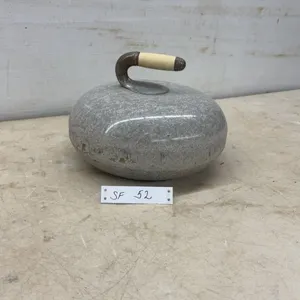 Antique Grey Granite Curling Stone with Curved Metal Handle and Bone Grip