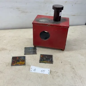 Antique Metal Magic Lantern Slide Projector with 3 Hand-Colored Glass Slides