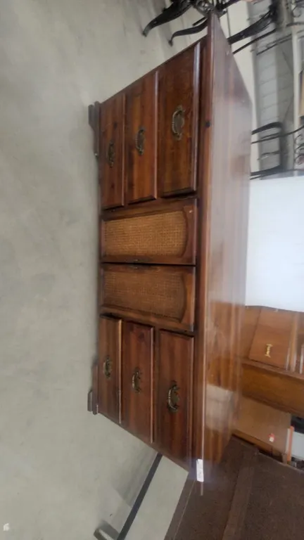 Vintage-Style Dresser with 6 Drawers, 2 Woven-Front Drawers, and Brass-Tone Hardware 29”×72”×22”