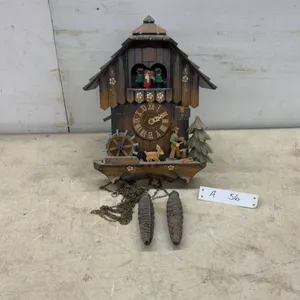 Black Forest Chalet-Style Cuckoo Clock with Dancing Figures, Woodchopper, and Waterwheel, No