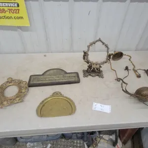 Assorted Brass and Metal Decor: Ornate Frames, Wall Plaque, Half-Round Tray