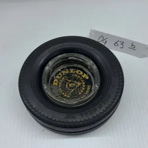 Vintage Dunlop Gold Seal Twin Belt Tire Advertising Ashtray with Dunlop Glass Insert