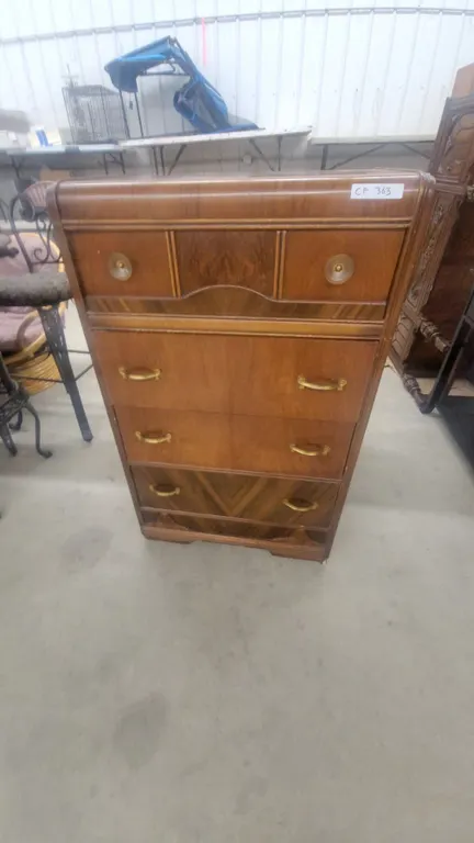 Art Deco Waterfall Chest of Drawers with 4 Drawers and Brass Pulls 49”×29”×18”