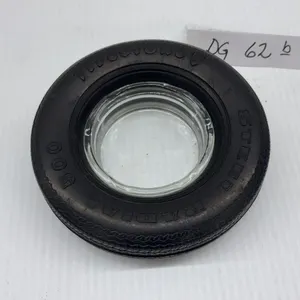 Vintage Firestone Steel Radial 500 Rubber Tire Advertising Ashtray with Clear Glass Insert
