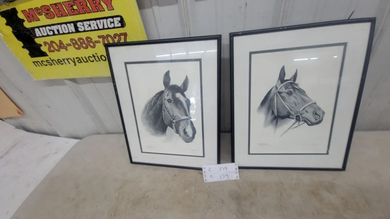 Two Framed Horse Head Prints, "Forward Pass" and "S.J. wallner 12”×15”